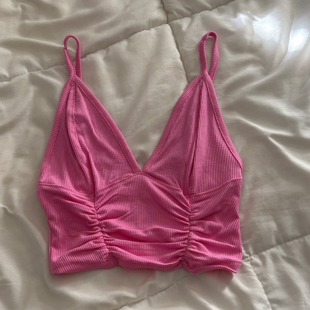 Pink Ribbed Crop Top
